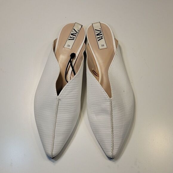 BRAND NEW EMBOSSED LEATHER FLAT LOAFER MULES POINTED TOE SHOE - Picture 3 of 15